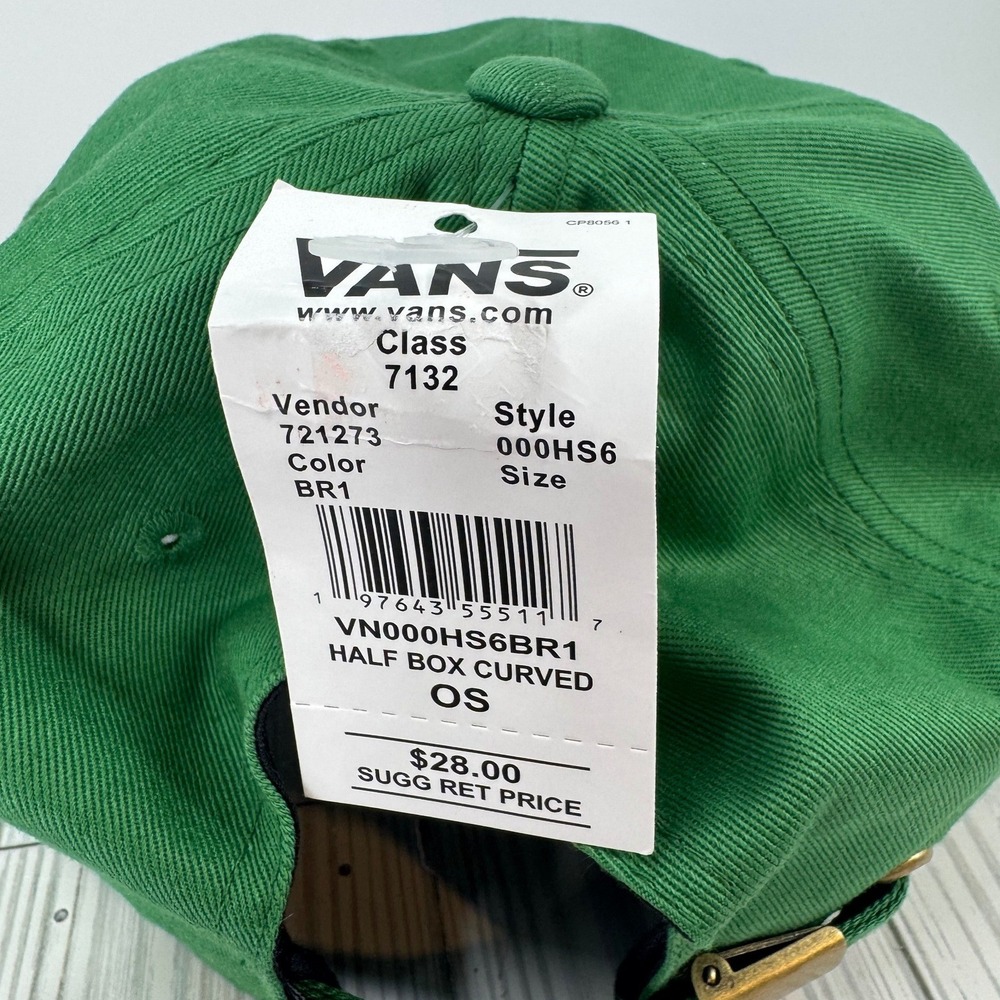 Vans Mens Half Box Curved Adjustable Jockey 6 Panel Hat Green Cotton Embroidered - Picture 6 of 6